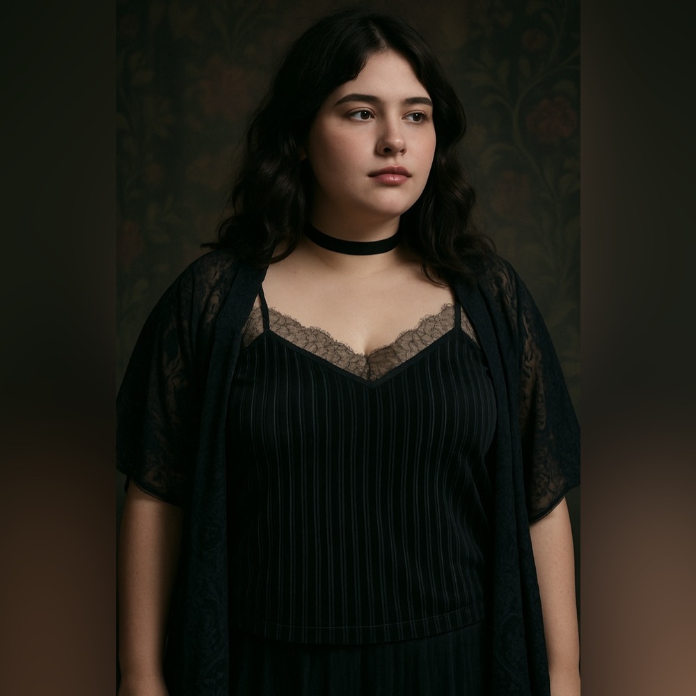 Andrea Jovine Velvet Lace Trim Cami Tank Top Women L Pleated Fairy Grunge Y2K - Picture 2 of 9